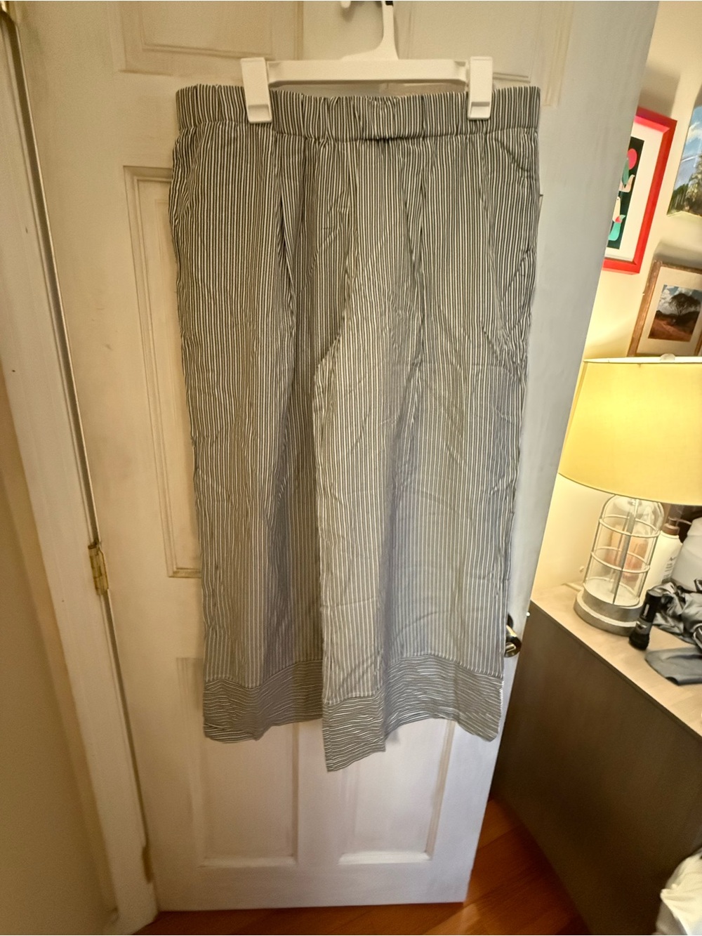 Striped Wide-Leg Women’s Pants - Blue/White - Picture 1 of 4